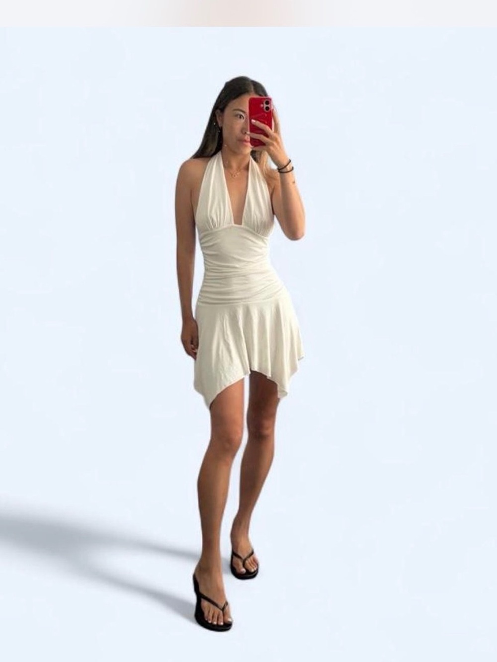 NIA White Halter Asymmetrical Mini Dress